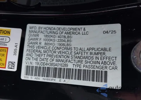2025 Acura Integra A-Spec from USA, damaged, VIN 19UDE4H38SA016289
